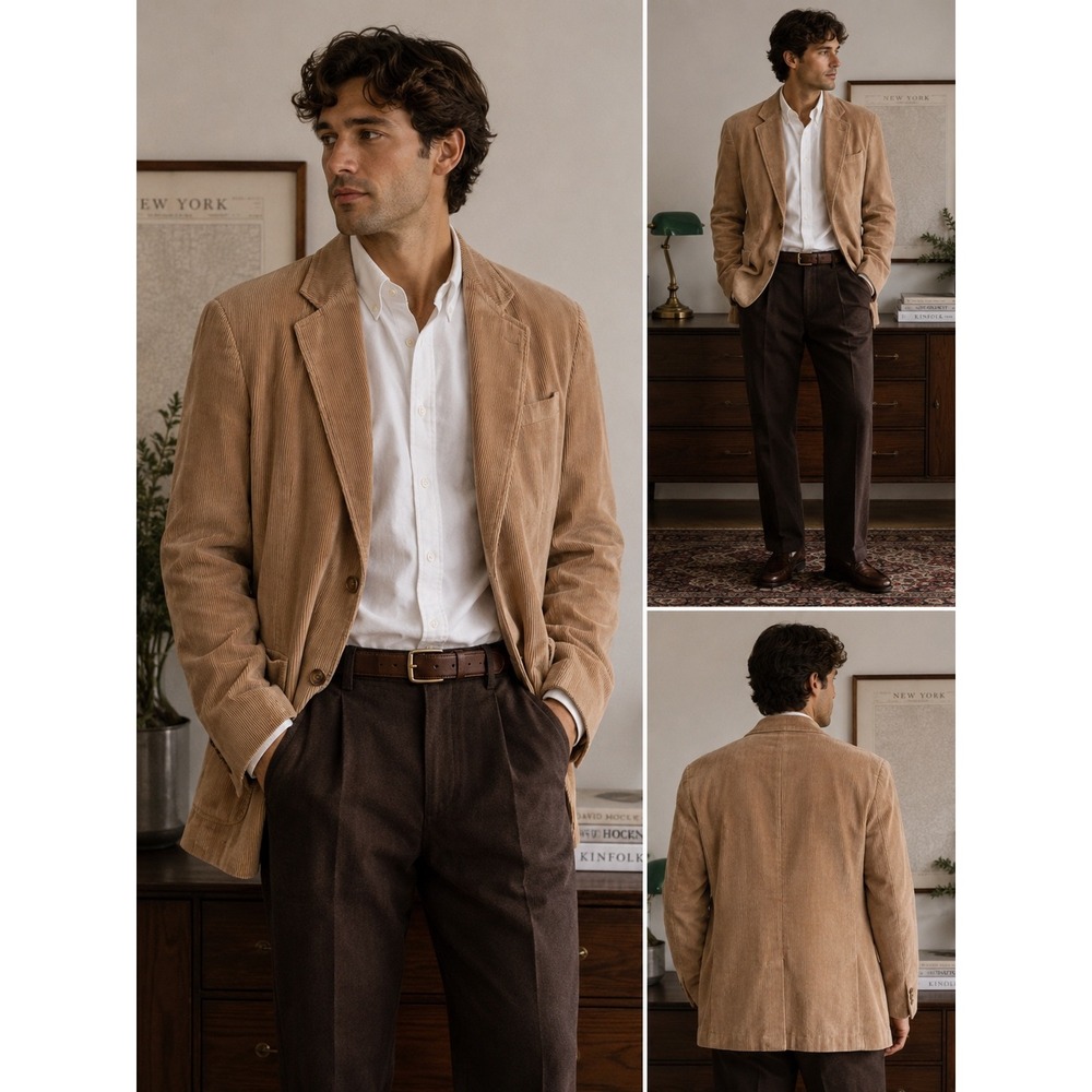 Vintage‎ Tarleton 46R Tan Camel Corduroy Blazer Sport Coat Mens 100% Cotton